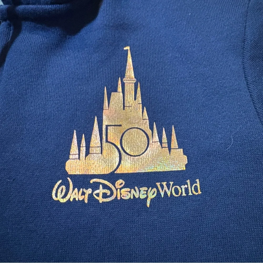 Disney World 50th Anniversary Zip Up Hoodie Fireworks Castle Navy XS - Picture 3 of 8